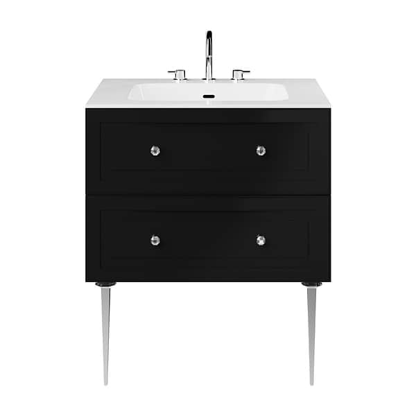 Alma Black 30" Vanity with Chrome Legs & Knobs with Integrated White Solid Surface Top