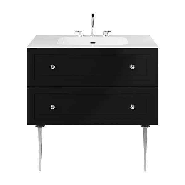 Alma Black 36" Vanity with Chrome Legs & Knobs with Integrated White Solid Surface Top