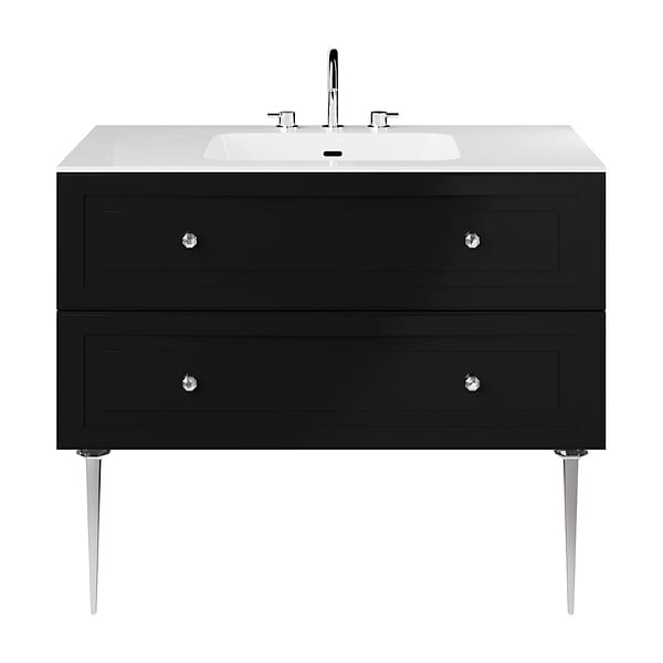 Alma Black 42" Vanity with Chrome Legs & Knobs with Integrated White Solid Surface Top