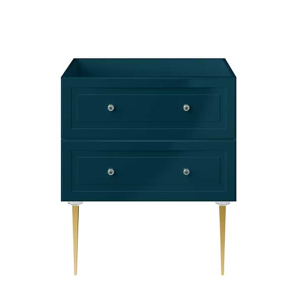Alma Turquoise 36" Vanity with Gold Legs & Knobs with Integrated White Solid Surface Top