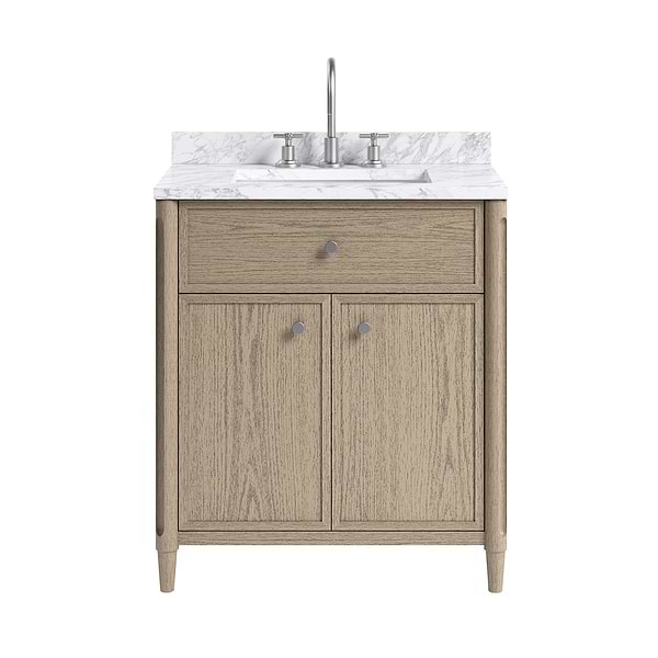 Ashford Greige Ash 30" Single Vanity with Carrara Marble Top by TileBar Studio Vanities, View 2, open zoomed image