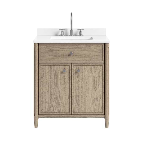 Ashford Greige Ash 30" Single Vanity with White Quartz Top by TileBar Studio Vanities, View 2, open zoomed image