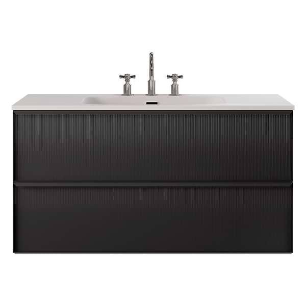 Astor Black 42" Single Vanity with Integrated White Solid SurfaceTop