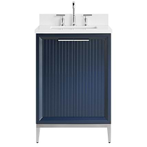 Bungalow Navy and Silver 24" Single Vanity with Pure White Quartz Top