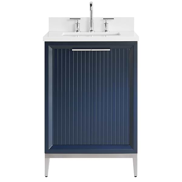 Bungalow Navy and Silver 24" Single Vanity with Pure White Quartz Top
