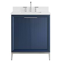 Bungalow Navy and Silver 30" Single Vanity with Pure White Quartz Top