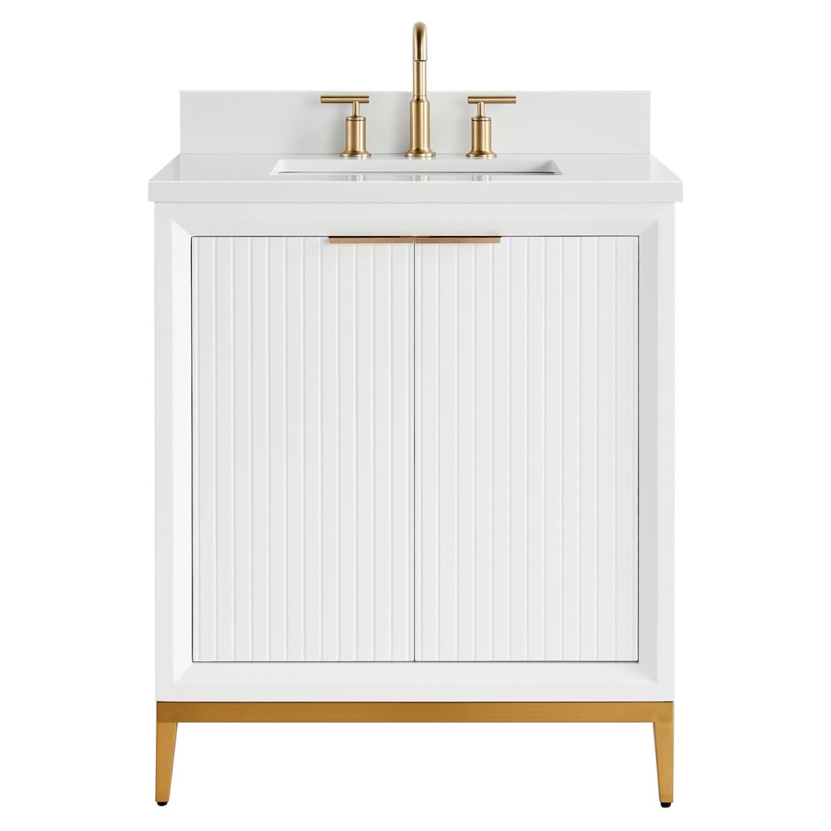 Bungalow White and Gold 30" Single Vanity with Pure White Quartz Top