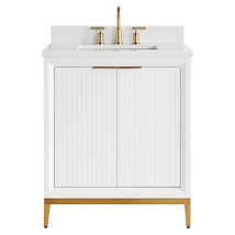 Bungalow White and Gold 30" Single Vanity with Pure White Quartz Top