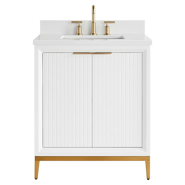 Bungalow White and Gold 30" Single Vanity with Pure White Quartz Top