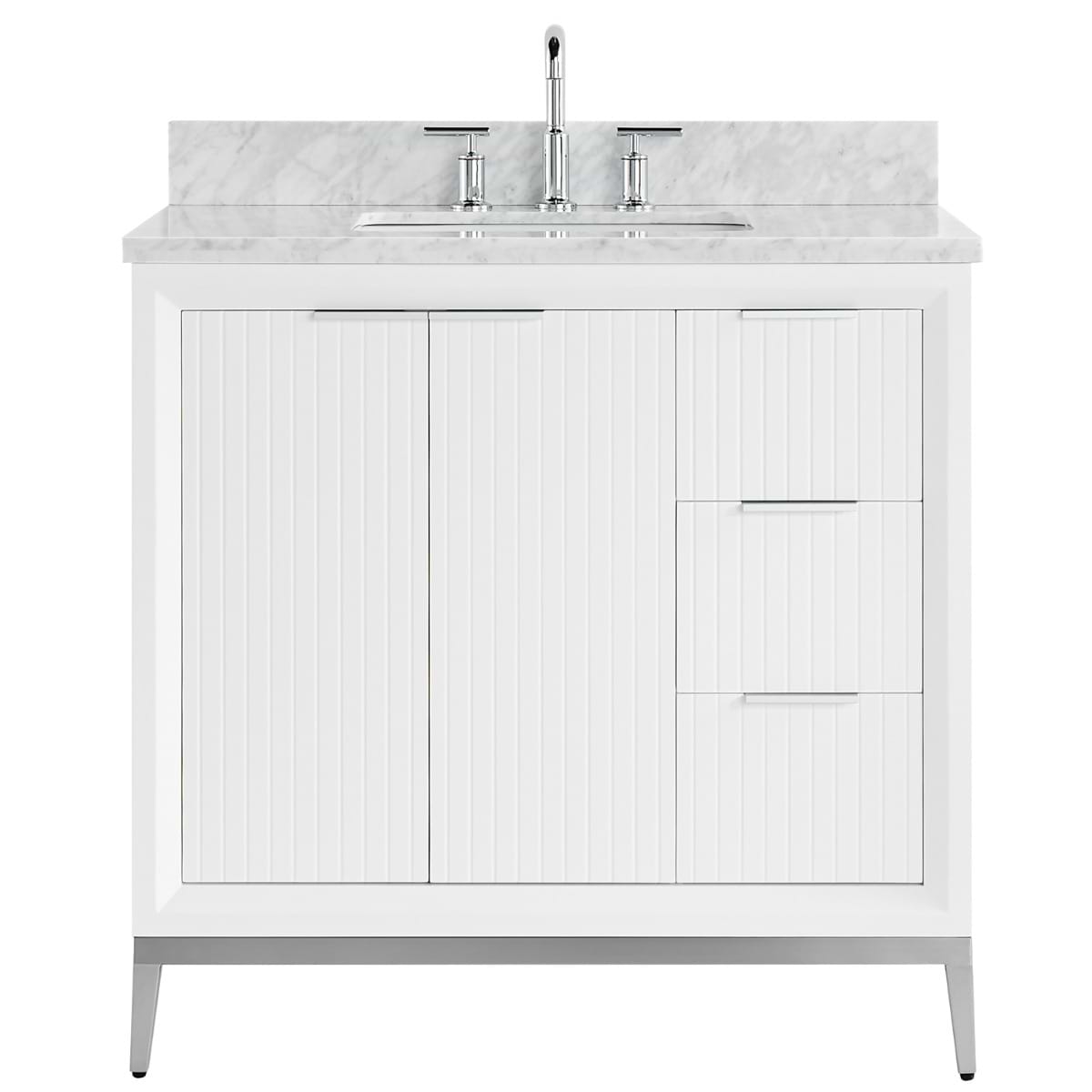 Bungalow White and Silver 36" Single Vanity with Carrara Marble Top