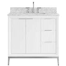 Bungalow White and Silver 36" Single Vanity with Carrara Marble Top