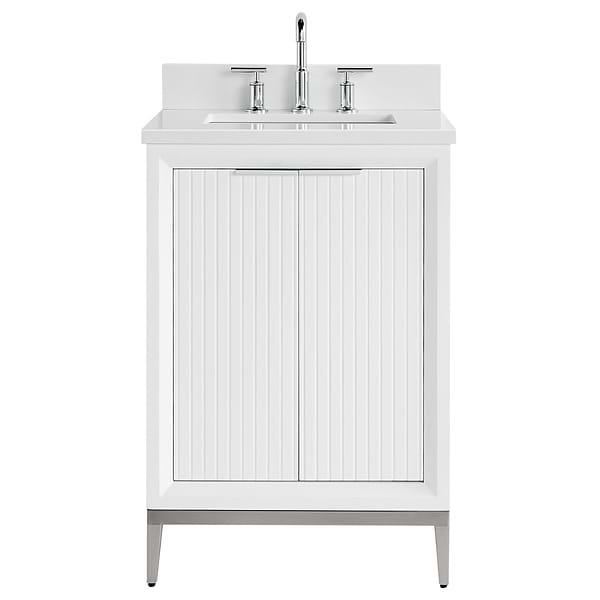 Bungalow White and Silver 24" Single Vanity with Pure White Quartz Top