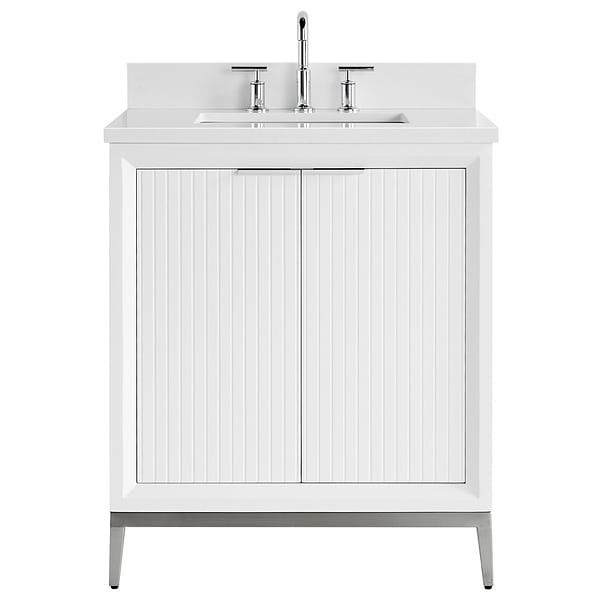 Bungalow White and Silver 30" Single Vanity with Pure White Quartz Top