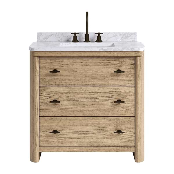 TileBar Studio Vanities Callum Natural Ash 36" Single Vanity with Carrara Marble Top