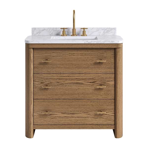 Callum Natural Ash 36" Single Vanity with Carrara Marble Top by TileBar Studio Vanities, View 2, open zoomed image