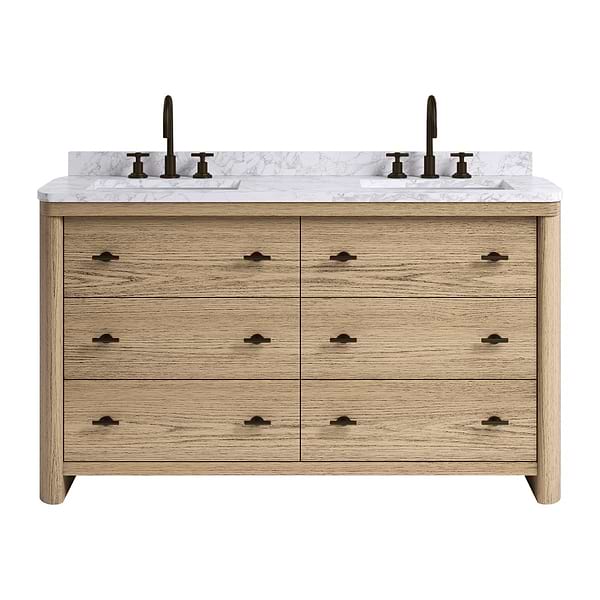 TileBar Studio Vanities Callum Natural Ash 60" Double Vanity with Carrara Marble Top