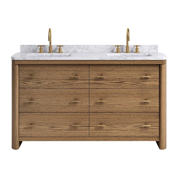Callum Natural Ash 60" Double Vanity with Carrara Marble Top by TileBar Studio Vanities, View 2, open zoomed image