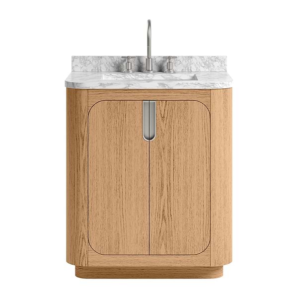 Corbin Medium Ash 30" Single Vanity with Carrara Marble Top by TileBar Studio Vanities, View 2, open zoomed image