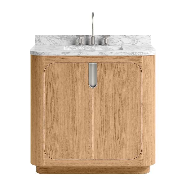 Corbin Medium Ash 36" Single Vanity with Carrara Marble Top by TileBar Studio Vanities, View 2, open zoomed image