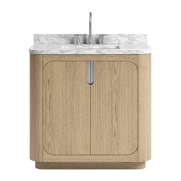 TileBar Studio Vanities Corbin Medium Ash 36" Single Vanity with Carrara Marble Top