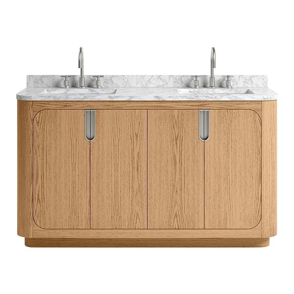 Corbin Medium Ash 60" Double Vanity with Carrara Marble Top by TileBar Studio Vanities, View 2, open zoomed image