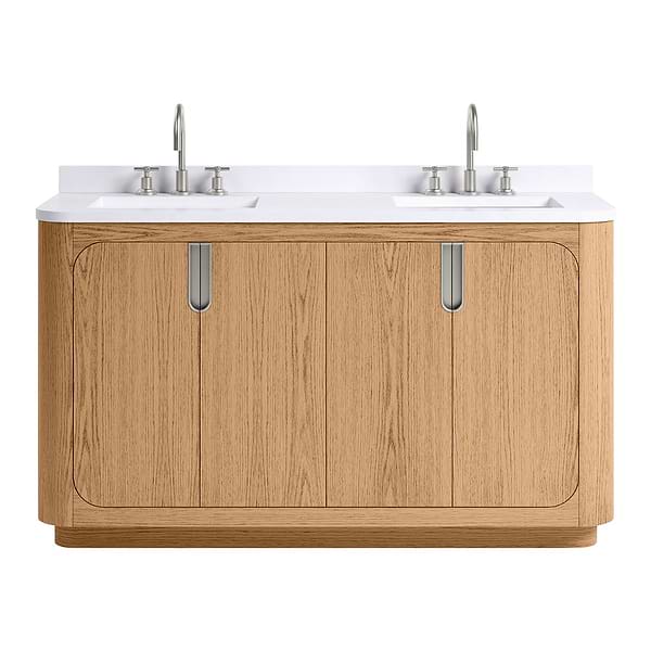 Corbin Medium Ash 60" Double Vanity with White Quartz Top by TileBar Studio Vanities, View 2, open zoomed image