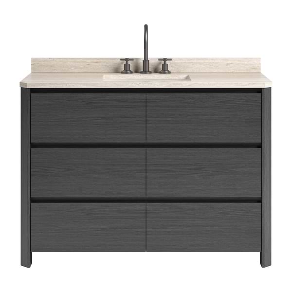 Dalton Ebony Oak 48" Single Vanity with Romano Travertine Top by TileBar Studio Vanities, View 2, open zoomed image