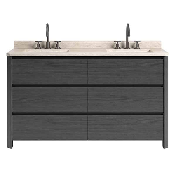 Dalton Ebony Oak 60" Double Vanity with Romano Travertine Top by TileBar Studio Vanities, View 2, open zoomed image
