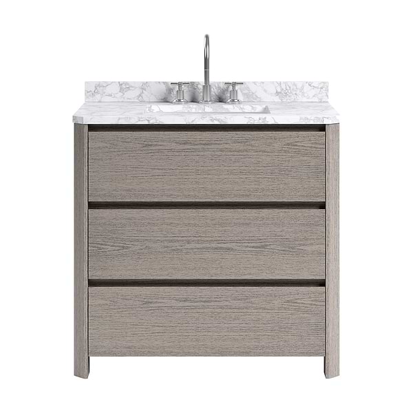 Dalton Steel Oak 36" Single Vanity with Carrara Marble Top by TileBar Studio Vanities, View 2, open zoomed image