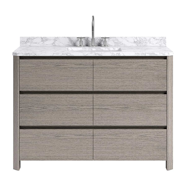 Dalton Steel Oak 48" Single Vanity with Carrara Marble Top by TileBar Studio Vanities, View 2, open zoomed image