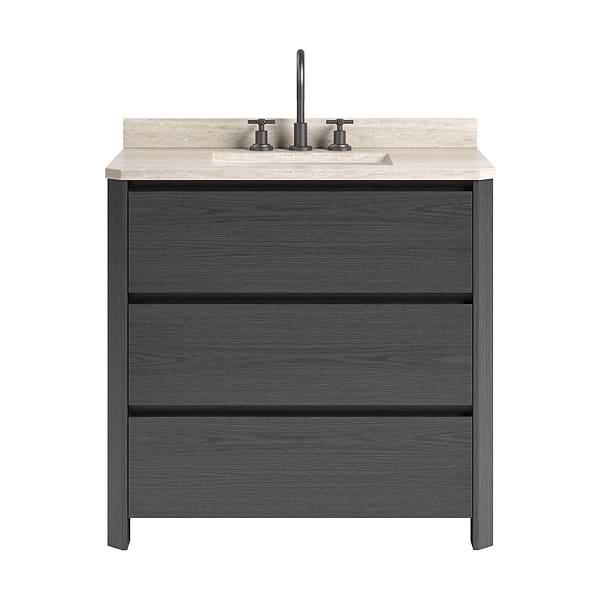 Dalton Ebony Oak 36" Single Vanity with Romano Travertine Top by TileBar Studio Vanities, View 2, open zoomed image