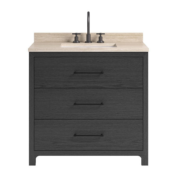 TileBar Studio Vanities Edison Ebony Oak 36" Single Vanity with Romano Travertine Top