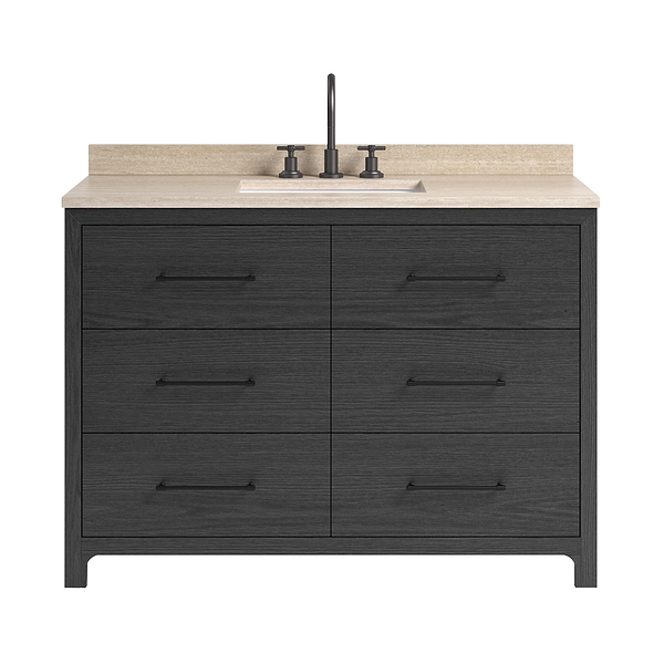 TileBar Studio Vanities Edison Ebony Oak 48" Single Vanity with Romano Travertine Top