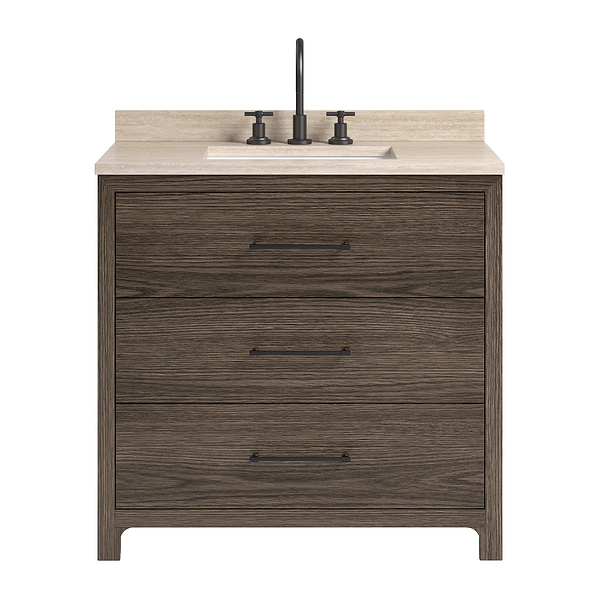 TileBar Studio Vanities Edison Espresso Oak 36" Single Vanity with Romano Travertine Top