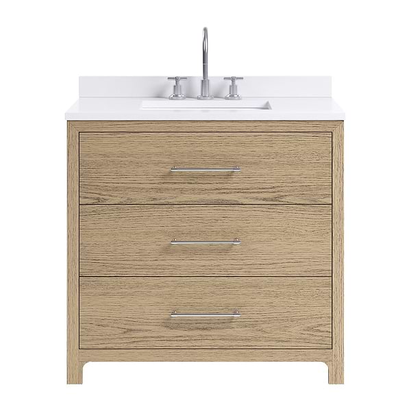 TileBar Studio Vanities Edison Medium Ash 36" Single Vanity with White Quartz Top