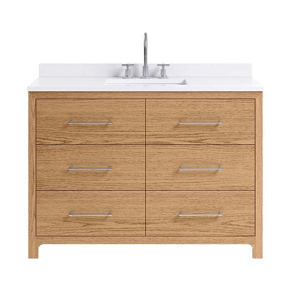 Edison Medium Ash 48" Single Vanity with White Quartz Top by TileBar Studio Vanities, View 2, open zoomed image