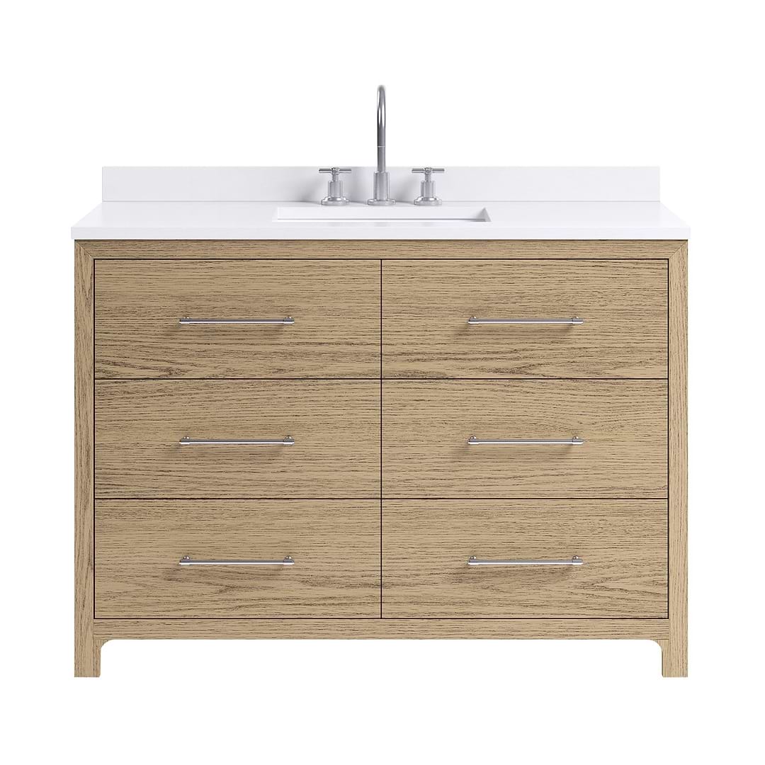 TileBar Studio Vanities Edison Medium Ash 48" Single Vanity with White Quartz Top