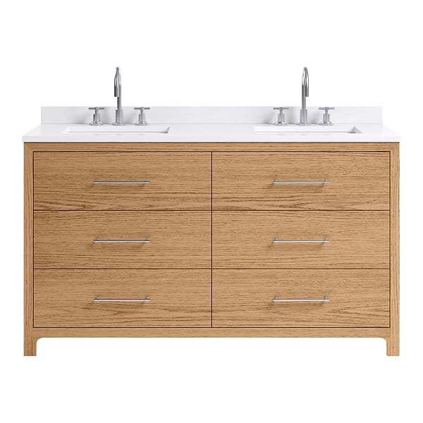 Edison Medium Ash 60" Double Vanity with White Quartz Top by TileBar Studio Vanities, View 2, open zoomed image