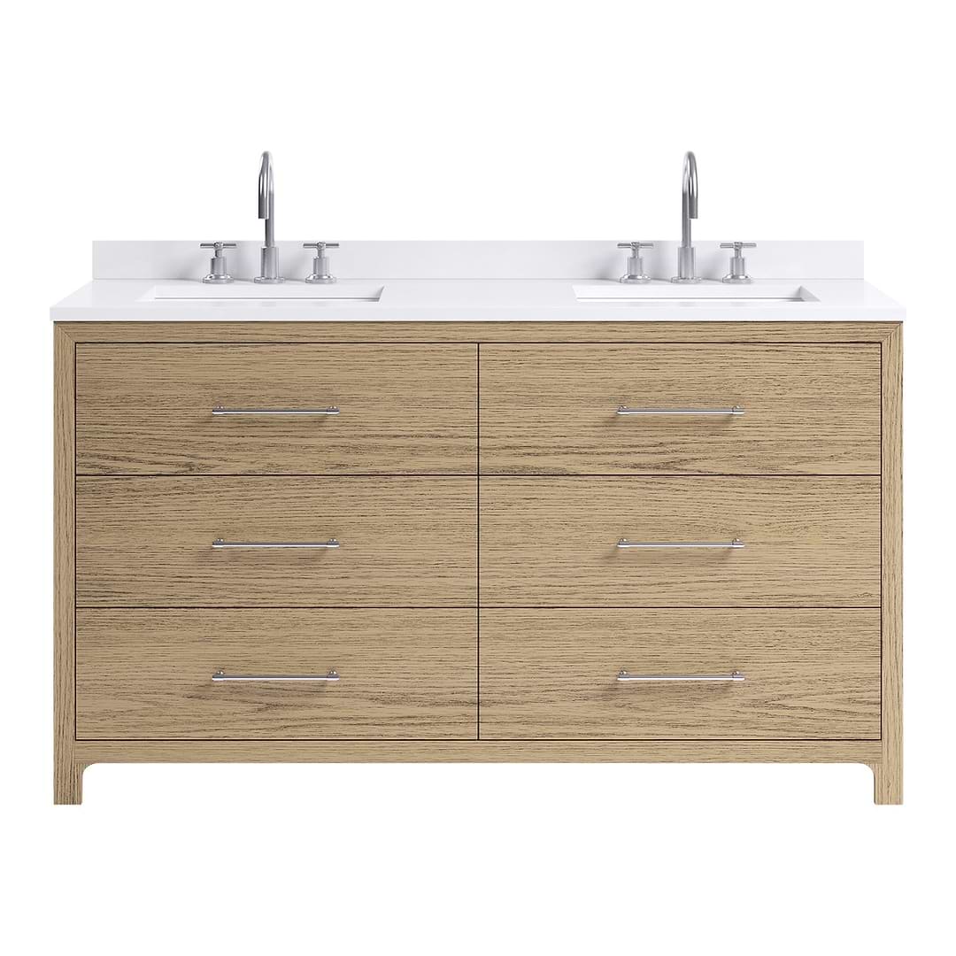 TileBar Studio Vanities Edison Medium Ash 60" Double Vanity with White Quartz Top