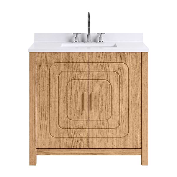 Emett Medium Ash 36" Single Vanity with White Quartz Top by TileBar Studio Vanities, View 2, open zoomed image