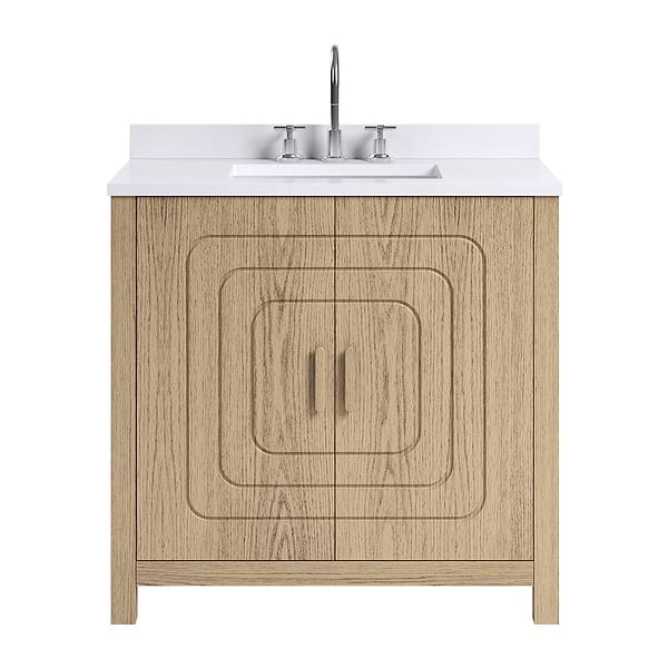 Emett Medium Ash 36" Single Vanity with White Quartz Top by TileBar Studio Vanities, View 2, open zoomed image