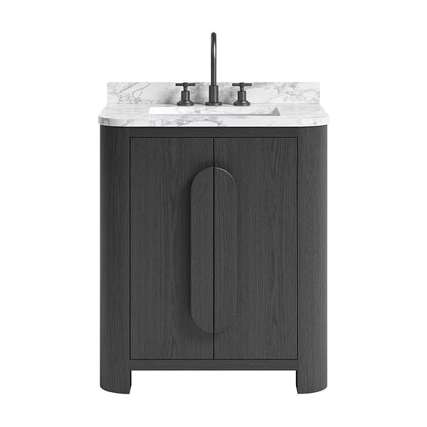 Harper Ebony Oak 30" Single Vanity with Carrara Marble Top by TileBar Studio Vanities, View 2, open zoomed image