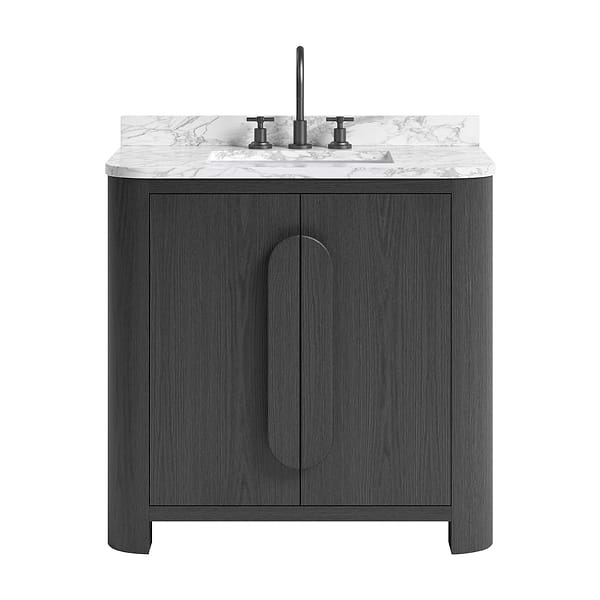 Harper Ebony Oak 36" Single Vanity with Carrara Marble Top by TileBar Studio Vanities, View 2, open zoomed image
