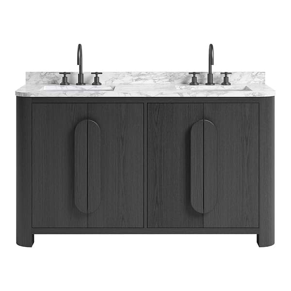 Harper Ebony Oak 60" Double Vanity with Carrara Marble Top by TileBar Studio Vanities, View 2, open zoomed image