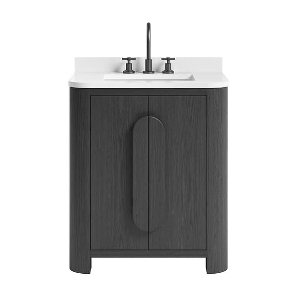 Harper Ebony Oak 30" Single Vanity with White Quartz Top by TileBar Studio Vanities, View 2, open zoomed image