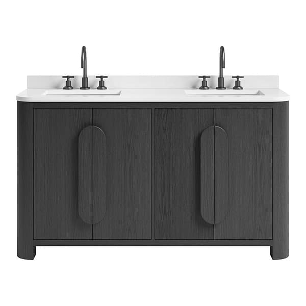 Harper Ebony Oak 60" Double Vanity with White Quartz Top by TileBar Studio Vanities, View 2, open zoomed image