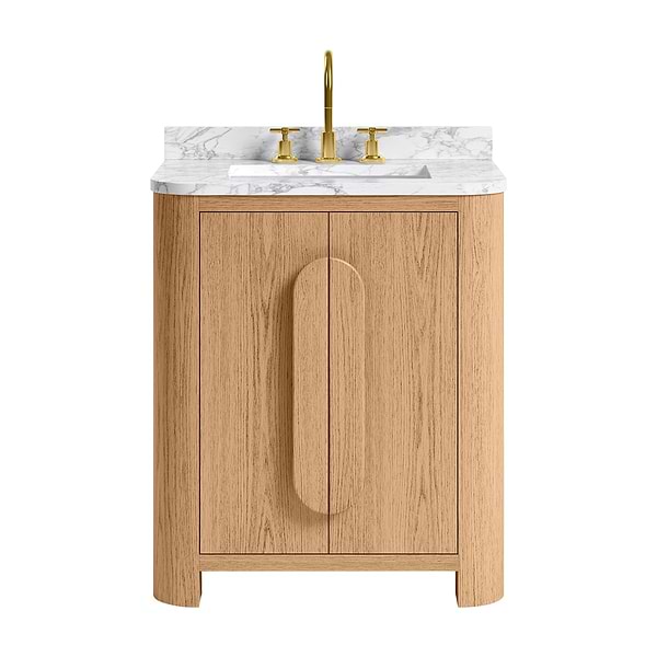 Harper Medium Ash 30" Single Vanity with Carrara Marble Top by TileBar Studio Vanities, View 2, open zoomed image