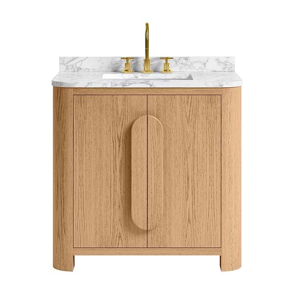 Harper Medium Ash 36" Single Vanity with Carrara Marble Top by TileBar Studio Vanities, View 2, open zoomed image
