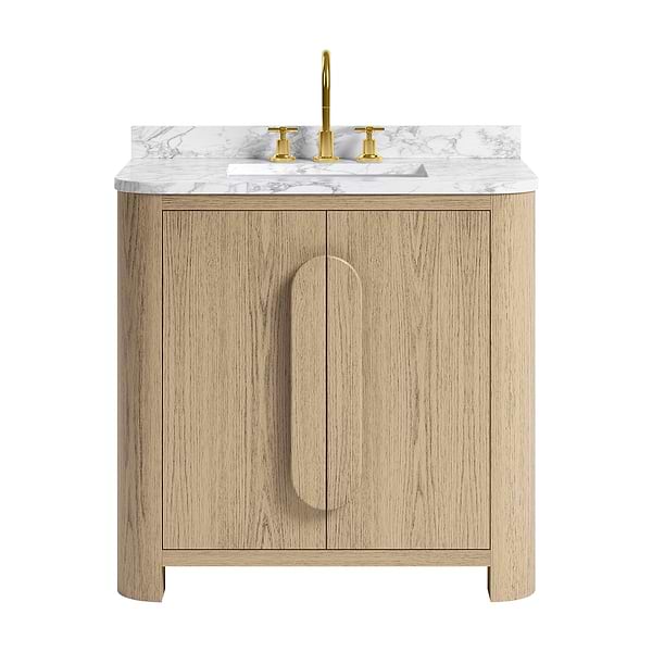 Harper Medium Ash 36" Single Vanity with Carrara Marble Top by TileBar Studio Vanities, View 2, open zoomed image