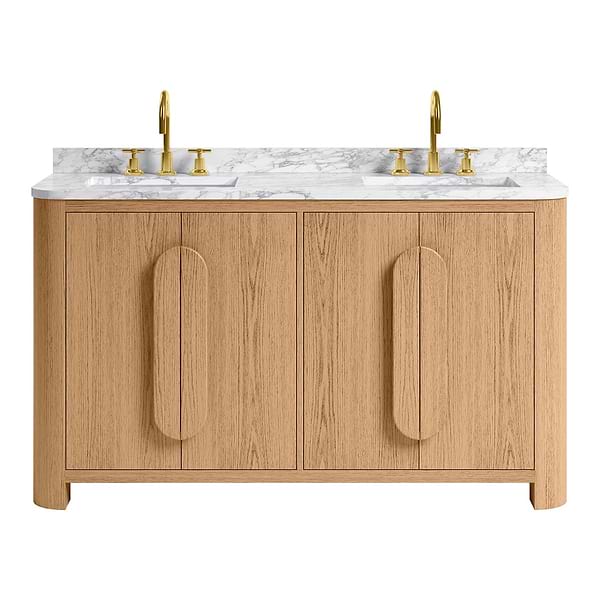 Harper Medium Ash 60" Double Vanity with Carrara Marble Top by TileBar Studio Vanities, View 2, open zoomed image